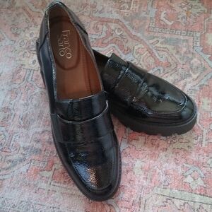 Franco Sarto Black Glossy Platform Loafers - 11 NWOT